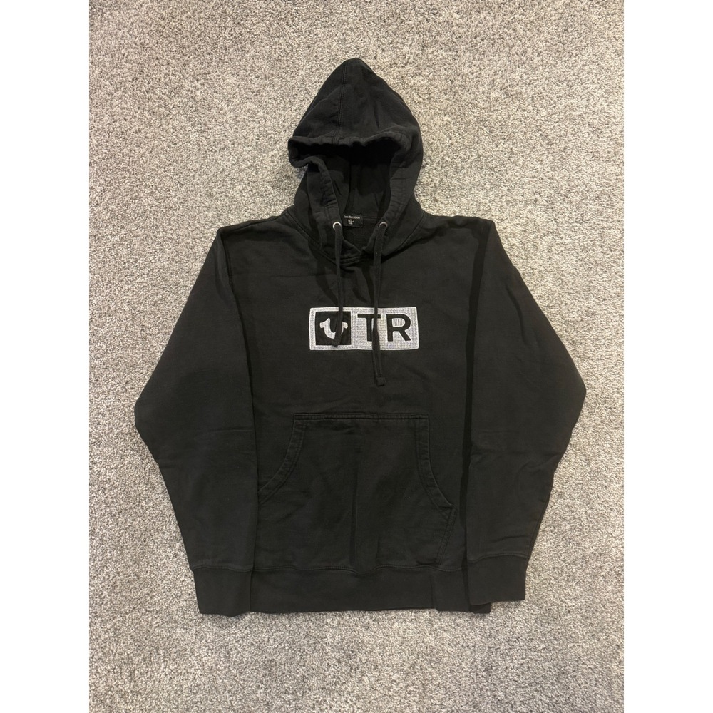 True Religion Hoodie Mens S‎ Black TR Box Logo Embroidered Pullover Sweatshirt
